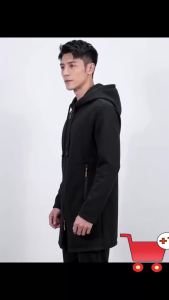 Mens Retro Zipper Jacket Mid Length Windbreaker Spring Autumn Winter Fleece Warm Jackets Fashion Casual Patchwork Yarn Coat