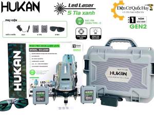 Máy cân bằng laser Hukan G2-LS300 5 tia xanh siêu sáng Xoay 360° tự động 2 pin có remote điều khiển chip thông minh