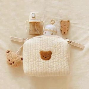 New Cartoon Diaper Bag Embroidery Stroller Hanging Mommy Bag Baby Clothes Organizer Storage Bag with Hook - Cotton