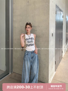 Washed Casual Wide Leg Jeans Womens Loose Straight Leg Trousers Double Side Line Comfortable Pants Summer 2024 Fashion