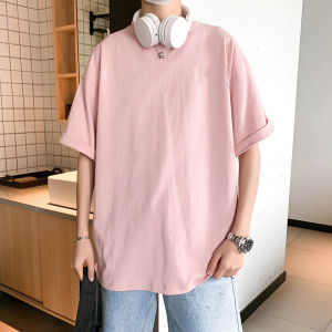 Loose Basic Solid Color Mens T-shirt Short Sleeve Mid-Sleeve Base Shirt Simple Heavy Body Trendy Brand round Neck Print Casual