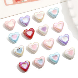 5pcs 15x13mm Acrylic Handmade Enamel Heart Beads Double Color Loose Bead Charms for DIY Bracelet Earring Jewelry Making