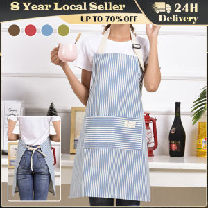 Japanese Cotton Linen Fashion Striped Apron Pocket Florist Gardening Coffee Shop Overalls Kitchen Cooking Apron Sleeveless