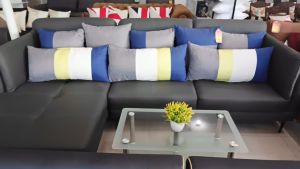 ENZO MINIMALIST L-SHAPE  SOFA SET WITH INCLUDING 8 PILLOWS AND 5 INCHES FOAM THICK - HATCHIES CORNER