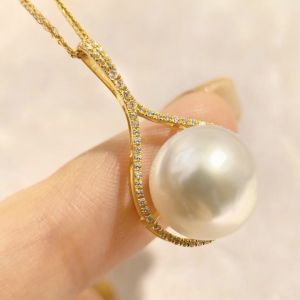 Montagne Jewelry 18k Gold Pendant Elegant Mermaid Design Fine Jewellery Natural 12mm White Pearl Pendant Gold Necklace
