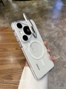 Huawei Pura70 Pro+ New Model Luxury Transparent Magnetic Attraction Mate60 Pro+ Lens Frame Stand Pura70 Ultra Womens Style Full Cover Anti-Fall