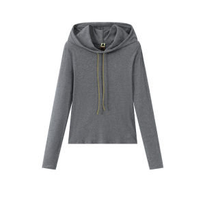 AlmondRocks Womens Long Sleeve Hooded T-Shirt Slim Fit Base Layer Top Autumn Casual Style Cotton Basic Versatile Outerwear