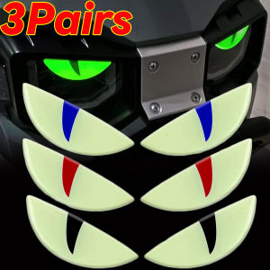 【Pphha】3Pairs Luminous 3D Devil Eye Car Sticker Motorcycle Headlight Helmet Angry Cat Eye Night Reflection Decoration Waterproof Warning Decal