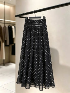 Flattering Dotted Black Flared Skirt