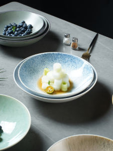 Ceramic Kiln Change Salad Bowl Noodle Mixing Bowl Cold Dish Plate Restaurant Creative Cool Dish Plate High-End Feeling Soup Plate