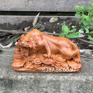 Tượng con hổ tài lộc linh vật tuổi dần dài 20cm mẫu mới chất liệu gỗ hương