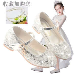 Princess Style High Heels Childrens Performance Shoes Soft Bottom Silver Color Girls Footwear Spring Autumn Seasonal Wear