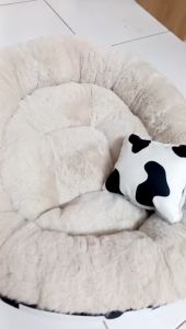 Nệm chó mèo nằm cực êm cho thú cưng đường kính 45cm  họa tiết bò sữa  vải thảm lông cừu gòn 3D chống thấm