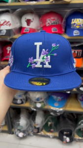 【COD】LA Dodgers Flower Design Blue Closed cap For Men Fashion backward cap Baseball Cap High Quality