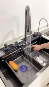 Chậu Rửa Bát 1 Hố Cao Cấp HODABOSS Hiển Thị Nhiệt Độ Chậu Rửa bát 1 Ngăn Lớn Kèm Vòi Lọc Nước Thác Nước rổ