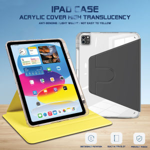 360° Rotating Case for iPad 10th 9th 8th 7th Gen Case with High Transparency Acrylic Back Shell & Pencil Holder Protective Case for iPad Pro 2021/2020/2018 11-Inch Smart Sleep/Wake Cover