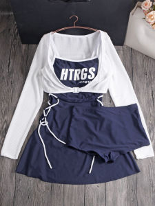 2025 New Summer Long Sleeve Sports One-Piece Swimsuit Womens Conservative Belly Cover Slimming Skirt Style Swimming Costume