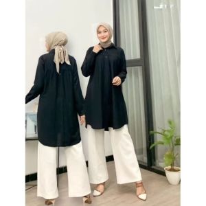 Zeva Tunik Polo Line Atasan Wanita Tunik Bahan Rayon Variasi Kancing Belakang Terbaru