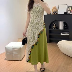 AIYITI | Summer Hollow Lace Set Fringe Trim Green