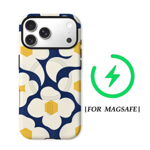 Potdemiel | Aurea Case Matte Bumper For Magsafe Case For iPhone 18 17 16 15 14 Plus 13 Pro Max Shockproof Hard PC Navy Daisy Pattern Cover