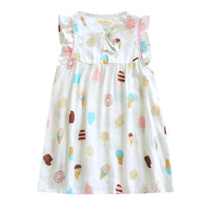 Princess Style Summer Thin Breathable Bamboo Fiber Gauze Sleeveless Dress Nightgown Home Skirt for Little Girls Kids Clothes