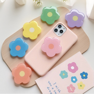 ขาตั้งโทรศัพท์มือถือลายดอกไม้ ขาตั้งแบบตั้งโต๊ะแบบมีกาวใช้ได้กับอุปกรณ์มือถือ ดอกไม้น่ารัก ด้ามจับแบบพับเก็บได้ วัสดุ ABS