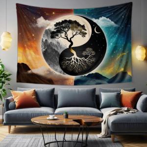 VIKAMA Premium Tai Chi Yin Yang Art Tapestry Modern Living Room Sofa Nature Landscape Cloud Moon Meditation Space Tapestry