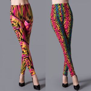 Fashionable Thin Womens Base Layer Pants Colorful Leopard Print Slimming Elastic Leggings Long Pants Polyester Spandex Blend