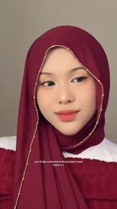 Tudung Pearl Chain Beaded Shawl Pashmina Soft Chiffon Hijab Scarf Women Glitter Hijab Muslim Headscarf