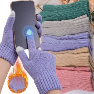 Winter Fashion Women Men Knitted Gloves Finger Touchscreen Warm Solid Woolen Mittens for Student Cycling Driving Gloves