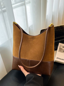 Matte Suede Leather Bucket Bag Fashionable Mother-Child Single Shoulder Bag Simple Korean Style Commuter Handbag