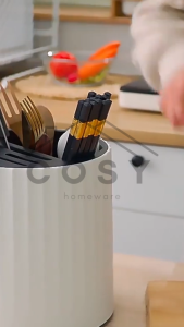 COSY Tempat Sendok Garpu Pisau Dapur Bulat Putar 360 Derajat / Rak Penyimpanan Alat Makan Dengan Tirisan/ Wadah Peralatan Dapur Estetik Kuat Kokoh