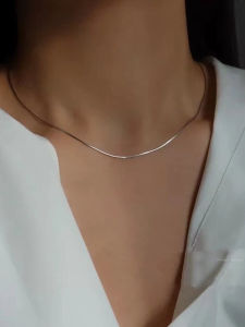 Slim Chain Whole Body 925 European Goods Sterling Silver Necklace Womens Summer Anti-Allergy Snake Bones Chain Stackable Clavicle Chain Ins Niche