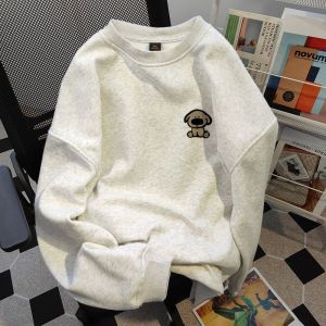 American Idle Style Puppy Printed round Neck Long Sleeves Sweatshirt Female Fall and Winter New Arrival Light Gray Loose Casual Top Clothes