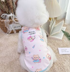 เสื้อยืดการ์ตูนหมีเสื้อผ้าสุนัขแมวเสื้อผ้าเสื้อจูงสุนัขเท็ดดี้ไบชอนนิ่ม