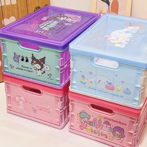Hello Kitty Little Melody Kuromi Cinnamoroll Foldable Stackable Storage Box With Cover Multi Purpose Big Box