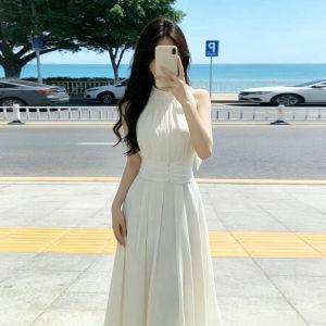SENWA | Đầm Maxi Dây Đeo Trắng Không Tay Pháp
