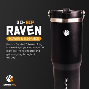 GO-SIP TUMBLER by SmartPro (20oz) Flip and Sip with built in straw. Cup holder compatible