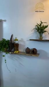 Thanh Ngang Kệ Giá Treo Âm Tường Giấu Chân Gỗ Nguyên Khối Tự Nhiên Decor Trang Trí Nhà