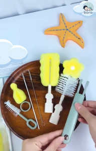 Cọ rửa bình sữa mút xốp 6 chi tiết cao cấp cho bé đầu chổi xoay 360 độ chổi vệ sinh núm