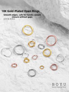 BOYU | 18k Gold Plated Opening Ring Silver-White Single Circle Handmade Jewelry Accessory