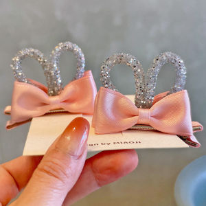 Spring 2024 Korean Style 3D Rabbit Ear Childrens Hair Clips Cute Girls Hair Accessories Fashionable Hairpins for Kids