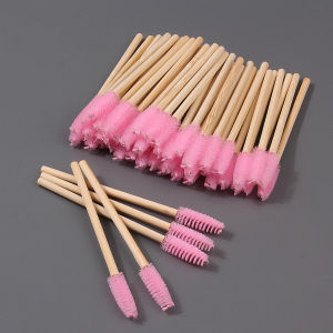 Bộ 50 Cọ Chải Mi Cao Cấp Tay Cầm Tre Lược Chải Mi Xoắn Ốc Cọ Chải Lông Mày Dụng Cụ Làm Đẹp Di Động Dành Cho Người Mới Bắt Đầu Trang Điểm