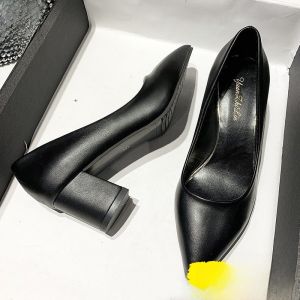 รองเท้าส้นสูงทํางานสบายสําหรับผู้หญิงส้นหนามืออาชีพ สีดำ หัวแหลม ฤดูใบไม้ผลิ ฤดูร้อน นุ่ม ด้านล่าง หนัง รองเท้า