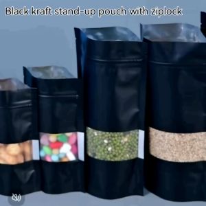 50-100PCS Black Kraft Stand Up Pouch with ZipLock Window | Cookies Coffee Packaging Resealable