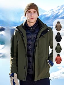 Jeep | Jeep Graphene Down Mens Three-in-One Outdoor Climbing Jacket Waterproof Warmth Retention Detachable Inner Liner Polyester Fiber