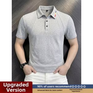 Splice Heavyweight Embroidered Straight Shoulder Boxy Half Sleeve Mens Summer Polo T-Shirt