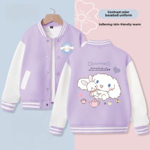 Fleece Lined Baseball Jacket for Girls Big Ear Dog Cinnamon Dog Korean Style Childrens Outerwear Autumn Winter Clothes