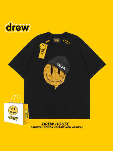 เสื้อยืดคอกลมแขนสั้นผ้าฝ้ายแท้ Drew House Face Oversize สีดำ ทรงหลวม แฟชั่นอเมริกัน สำหรับทั้งชายและหญิง
