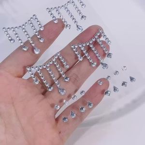 1Pcs 3D Tears Chain/Stars Gems Face Tattoos Stickers Self-Adhesive Rhinestones Decals for Women Girl Eye/Body Makeup Jewel Decor